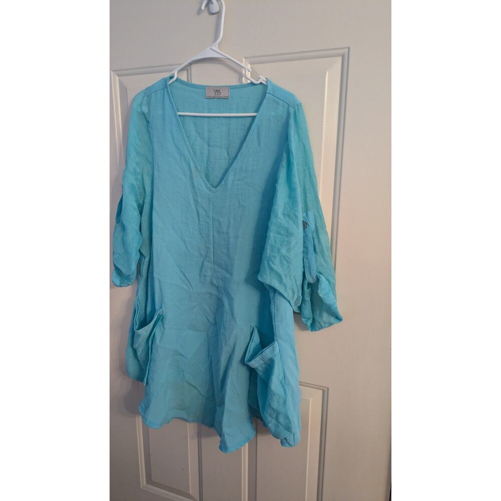 Moonlight Y&S Fashion Designs Blue Tunic with Pockets, Linen, No Size Tag XL?